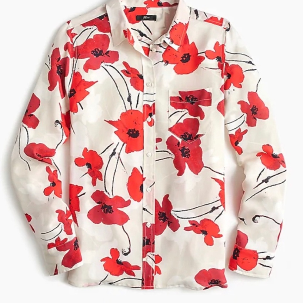 Nwt Silk tunic in ivory poppy floral print